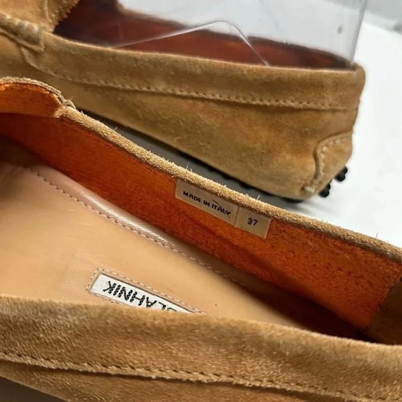 Manolo Blahnik Driving Loafers Slip On Shoes Suede Brown Tan Womens 37 US 6.5 - Picture 7 of 10